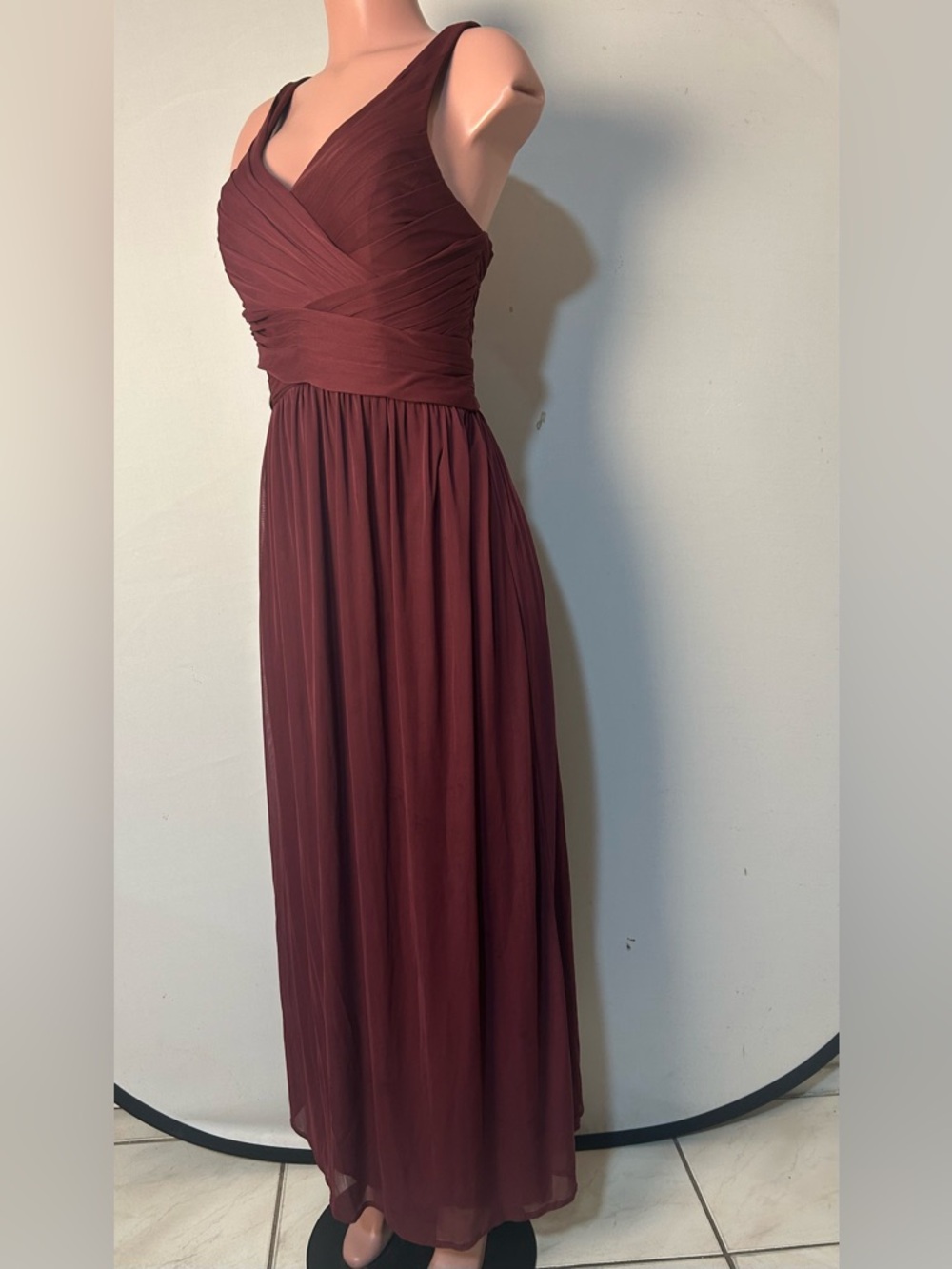 David’s Bridal Maxi  Dress Burgundy Ruched Sleeveless Women's Size 12